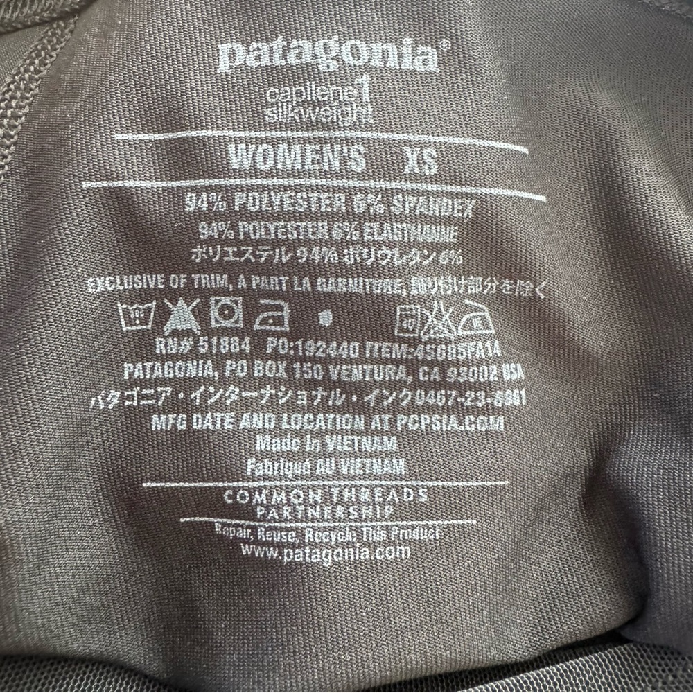 Patagonia Capilene 1 Silkweight Leggings XS Black Baselayer - Picture 7 of 7